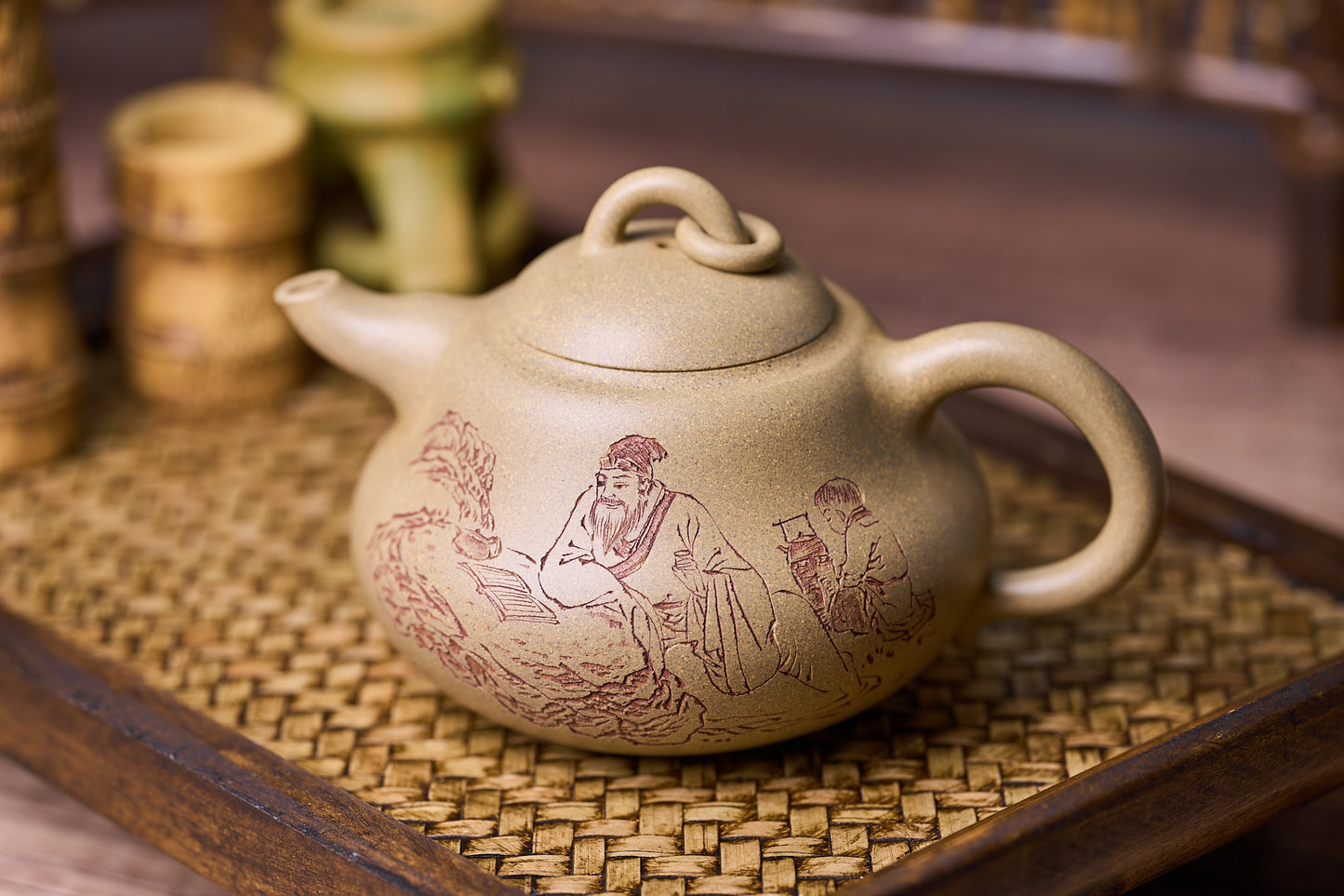 Duan Clay Hu Lu ティーポット、高級職人 Chu GuoFeng 储国峰によって彫刻されました。