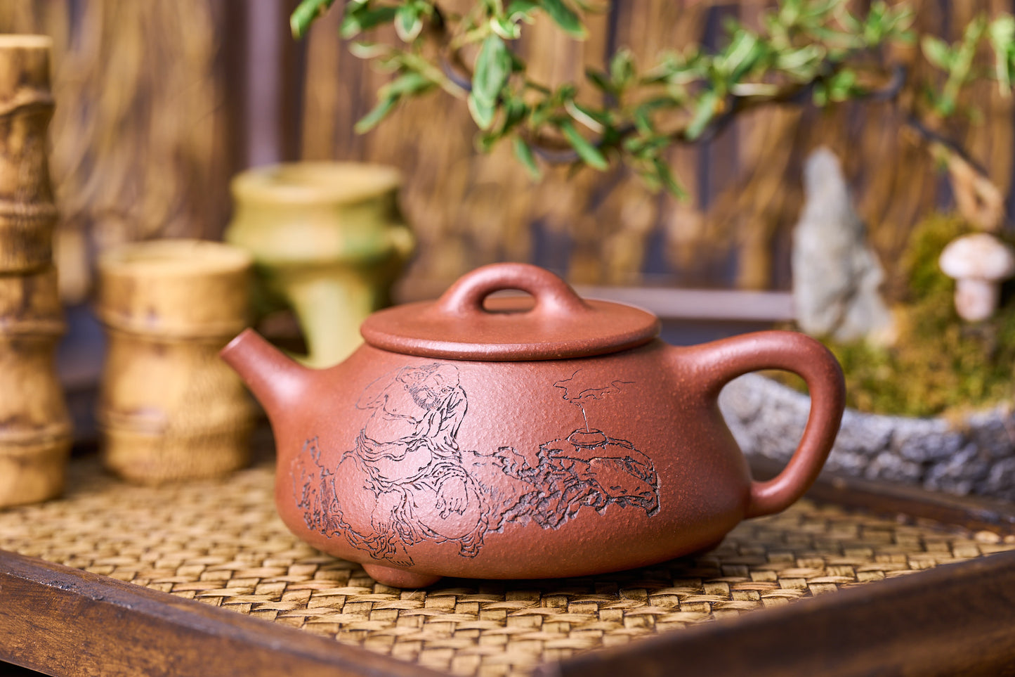 "Caviar" Clay "Shi Piao" 石瓢 찻주전자, 고급 장인 Chu GuoFeng이 조각한 불교 아라한 储国峰